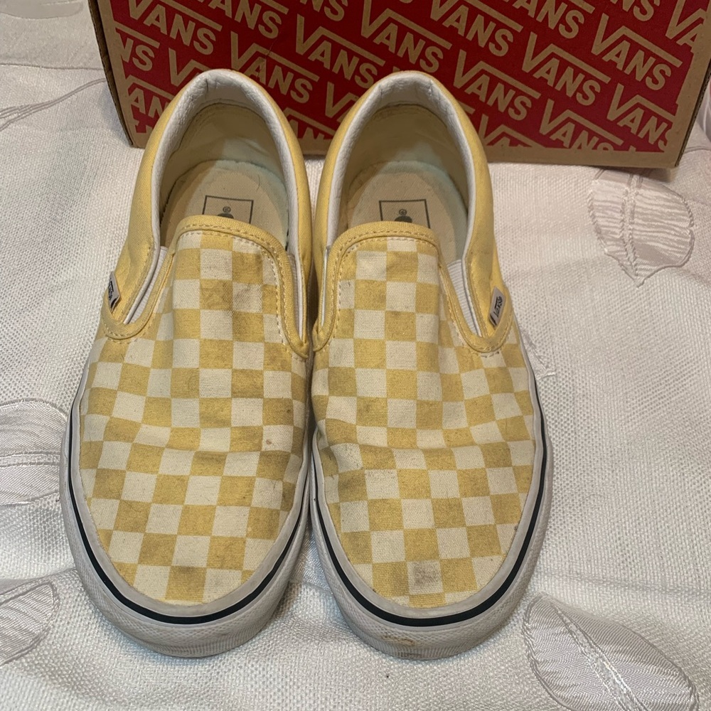yellow white classic slip on